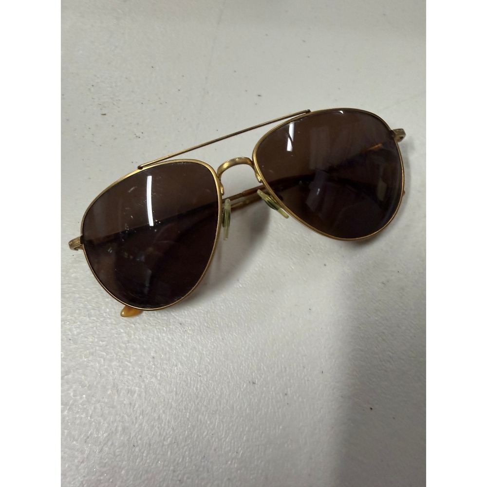 Ralph Lauren Aviator Sunglasses Gold Filigree Frame Brown Lens Made in Italy